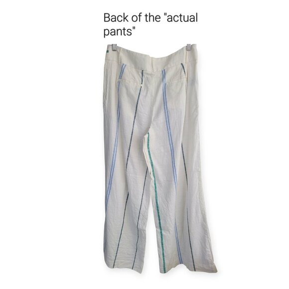 Ann Taylor Cream Blue Green Striped Wide-Leg Linen-Blend Pants Size 12 - Picture 3 of 15